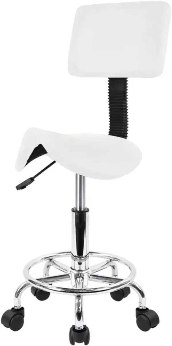 Swivel Saddle Stool PU Leather with Footrest - Image 1