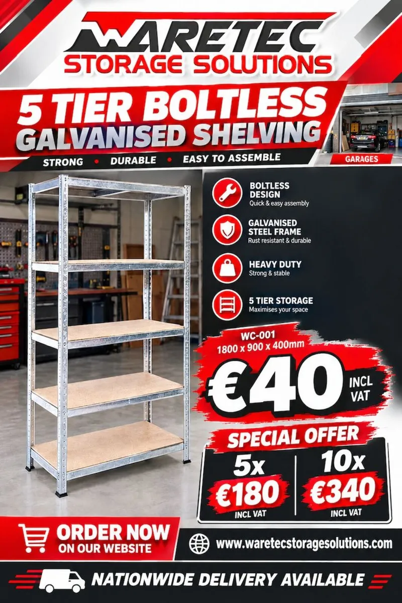 Galvansied 5 tier boltless flatpack shelving - Image 1