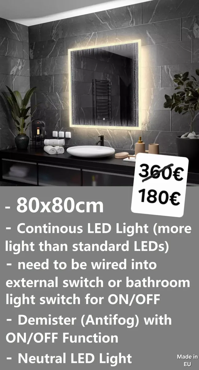 LED Bathroom Mirror Demister Made in EU
