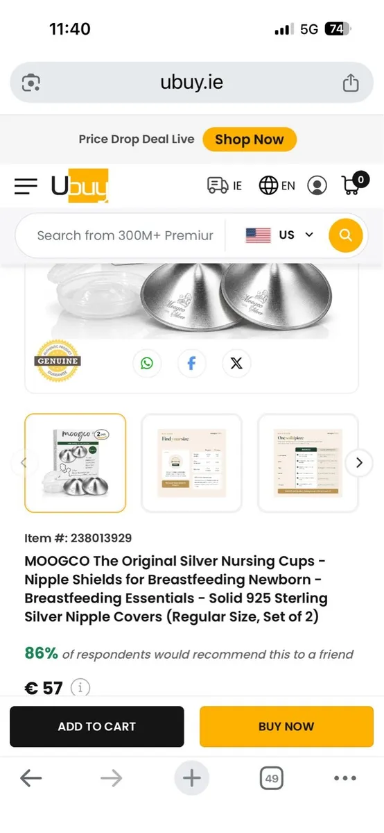 Silver cups breastfeeding moog - Image 1