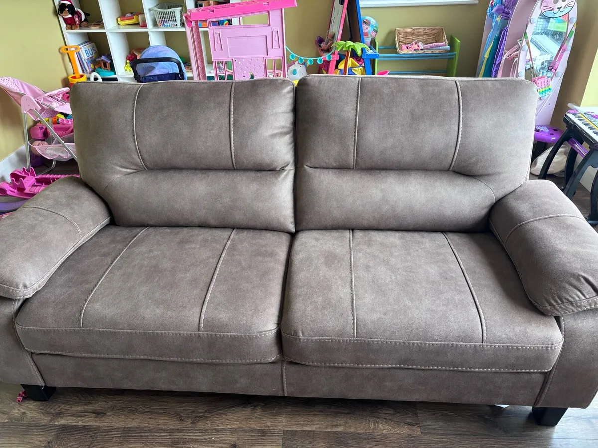 2 Seater Taupe Faux Suede Fabric Sofa (New) - Image 3