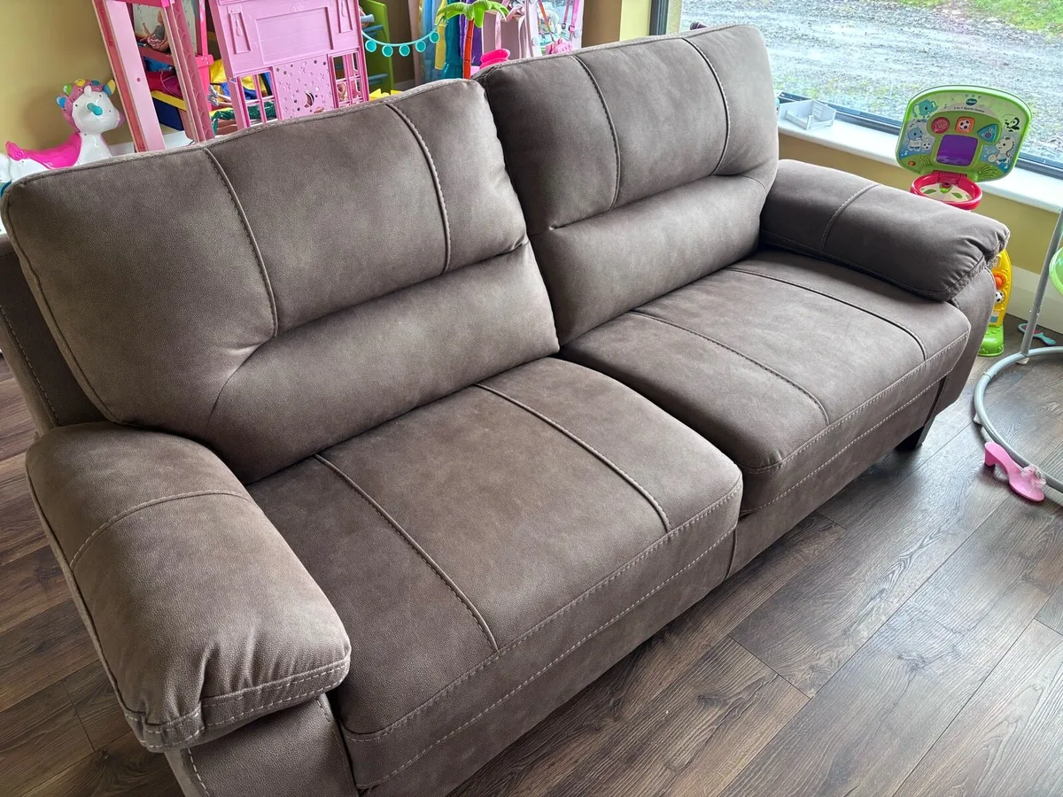 2 Seater Taupe Faux Suede Fabric Sofa (New) - Image 2