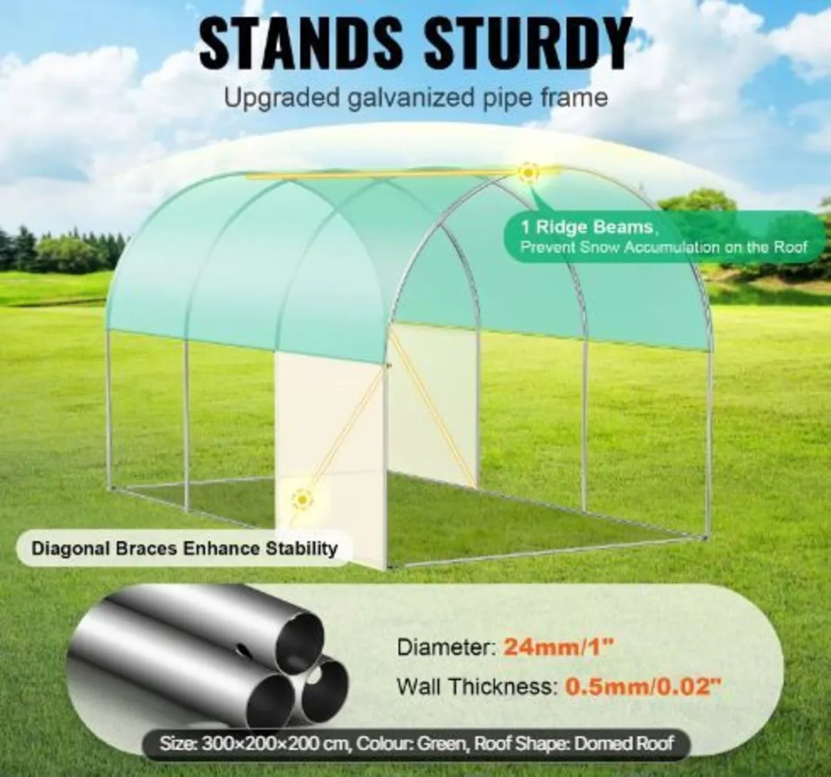 Walk-in Tunnel Greenhouse, 9.6x6.4x6.2 ft - Image 3