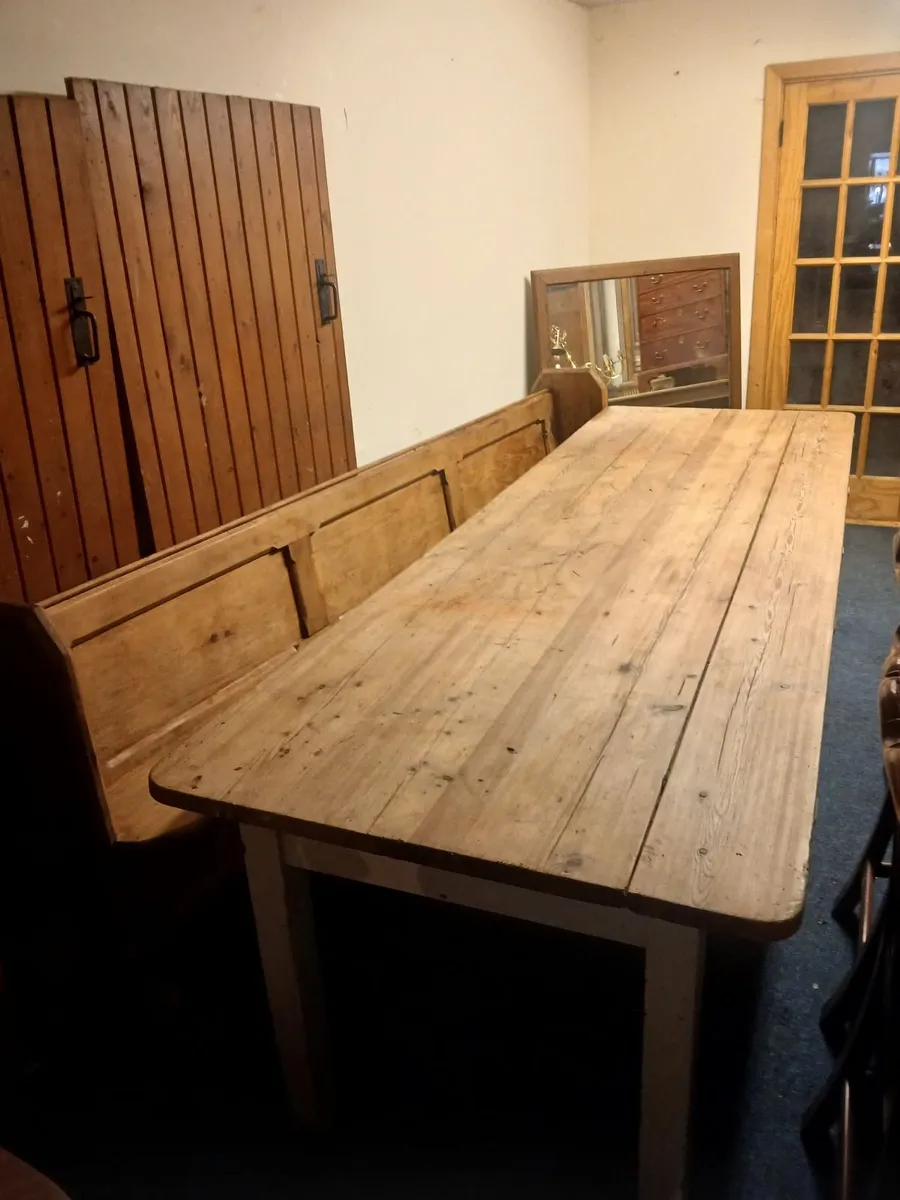 antique  pine table large and church pew