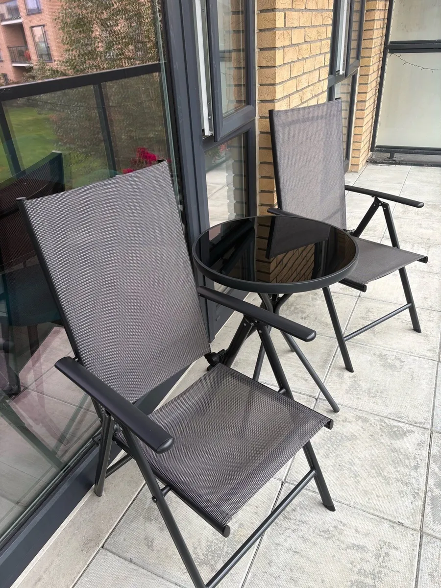 2 Recliner Black Chairs & Black Table Set - Image 4