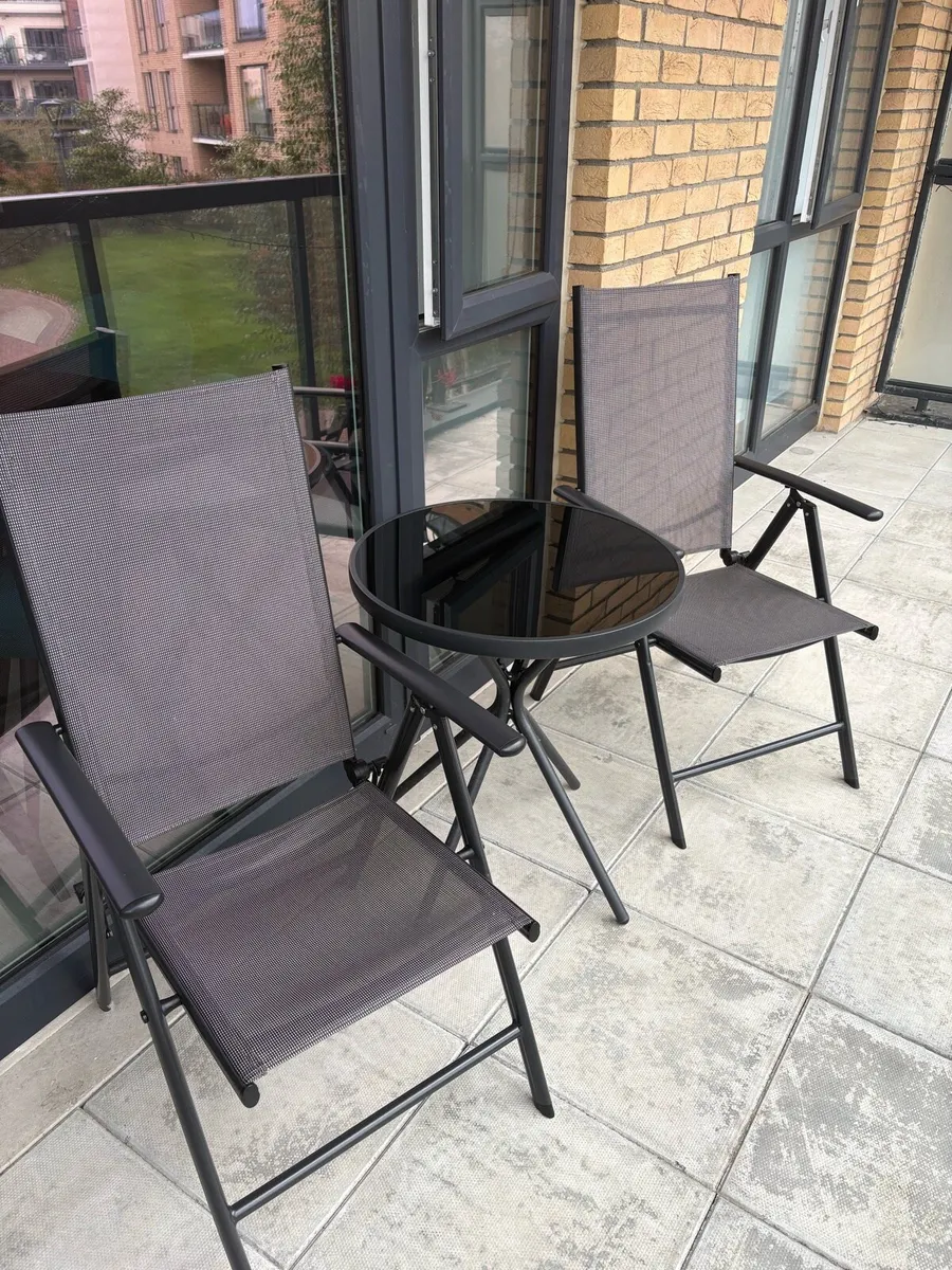 2 Recliner Black Chairs & Black Table Set - Image 1