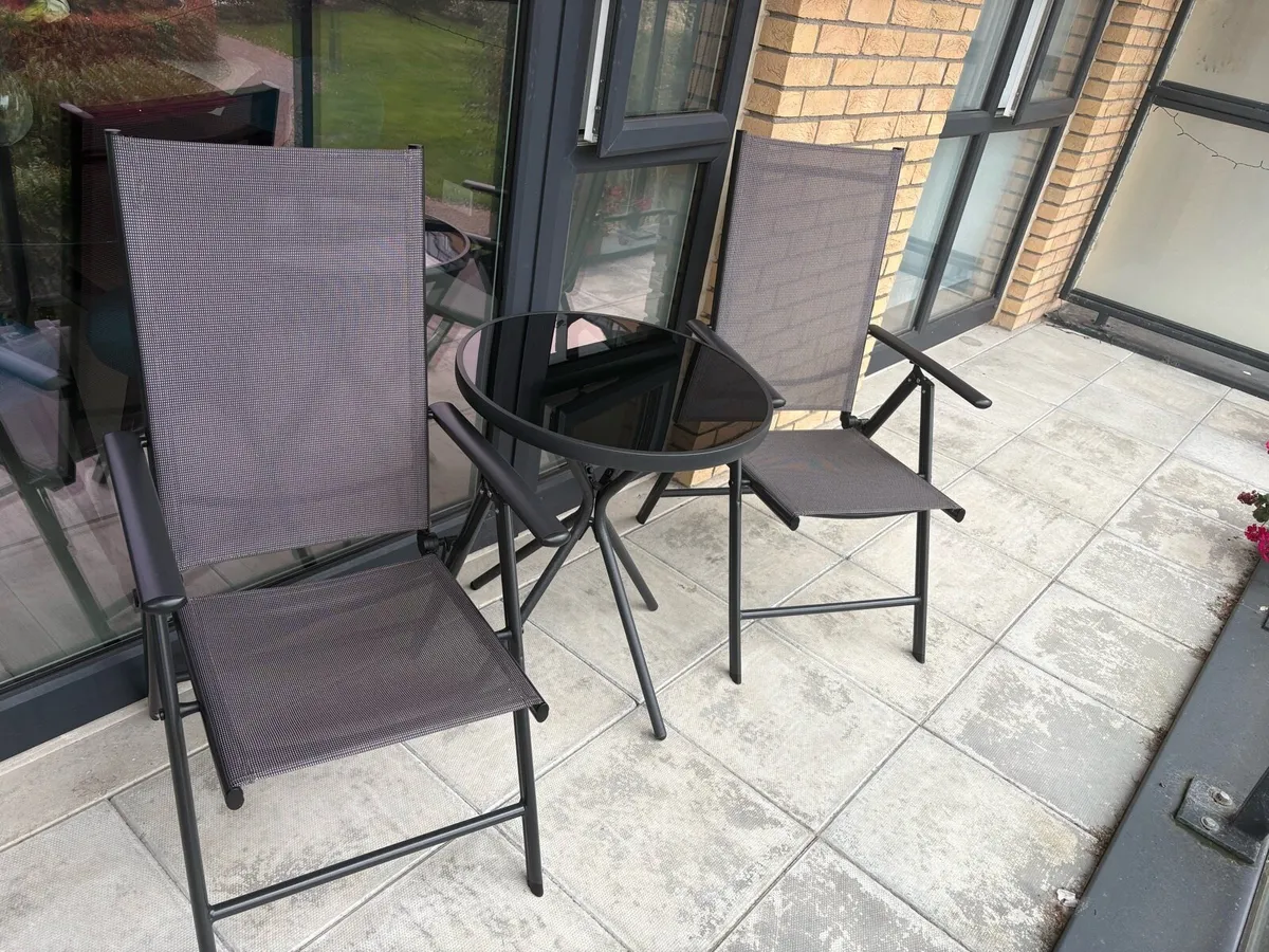 2 Recliner Black Chairs & Black Table Set - Image 2