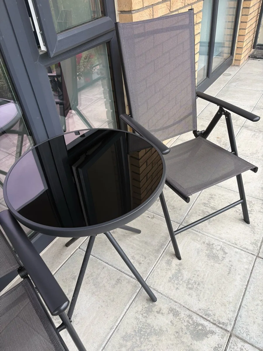 2 Recliner Black Chairs & Black Table Set - Image 3