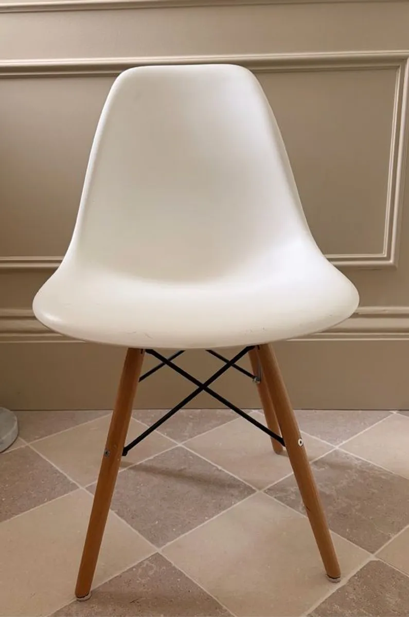 Eames style white dining chairs - 10 available - Image 1