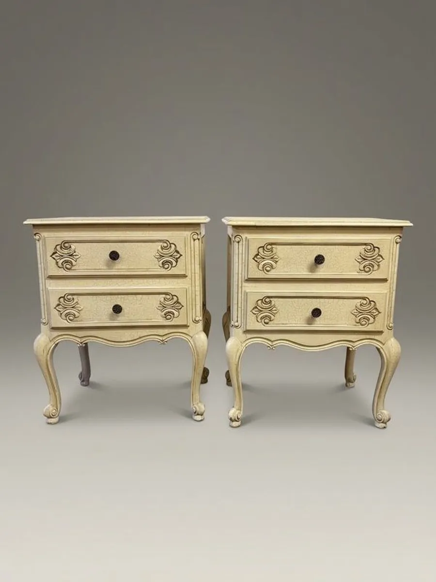 Pair of Vintage French Crackle-Glaze Bedside Tables - Image 1