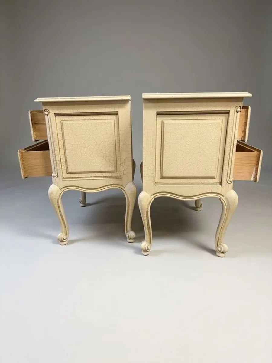 Pair of Vintage French Crackle-Glaze Bedside Tables - Image 2
