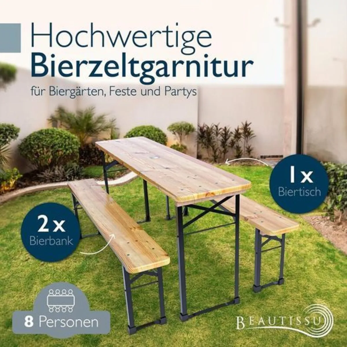 Wooden Picnic Table with 2 Benches – Foldable Outd - Image 3