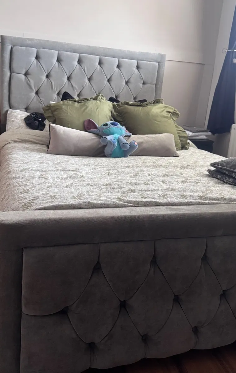 Grey Double Bed Frame 4ft6 with headboard detailin - Image 2