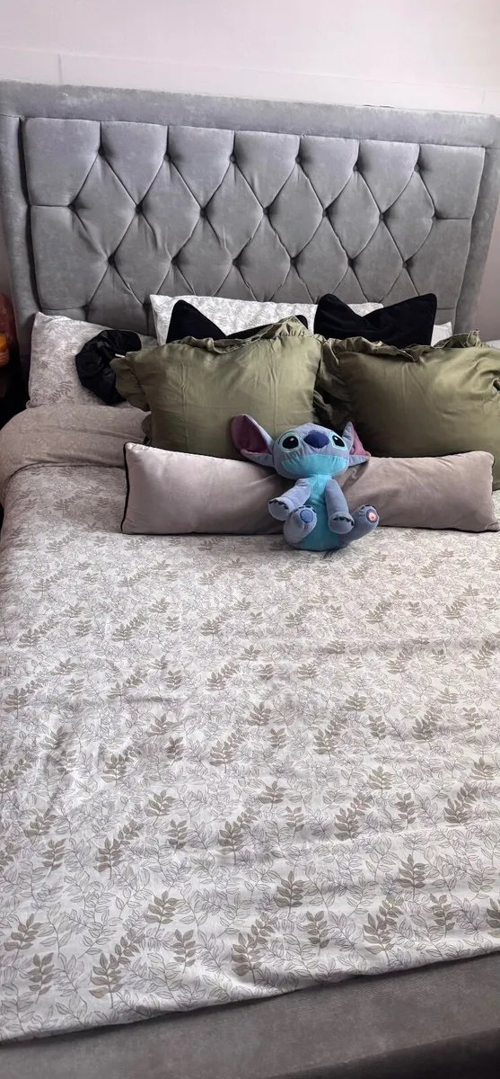 Grey Double Bed Frame 4ft6 with headboard detailin - Image 3