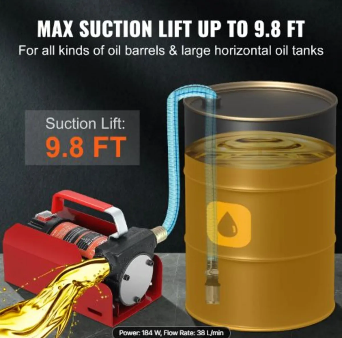 Fuel Transfer Pump, 12V DC 37.9 LPM 798.6 cm Lift, - Image 2