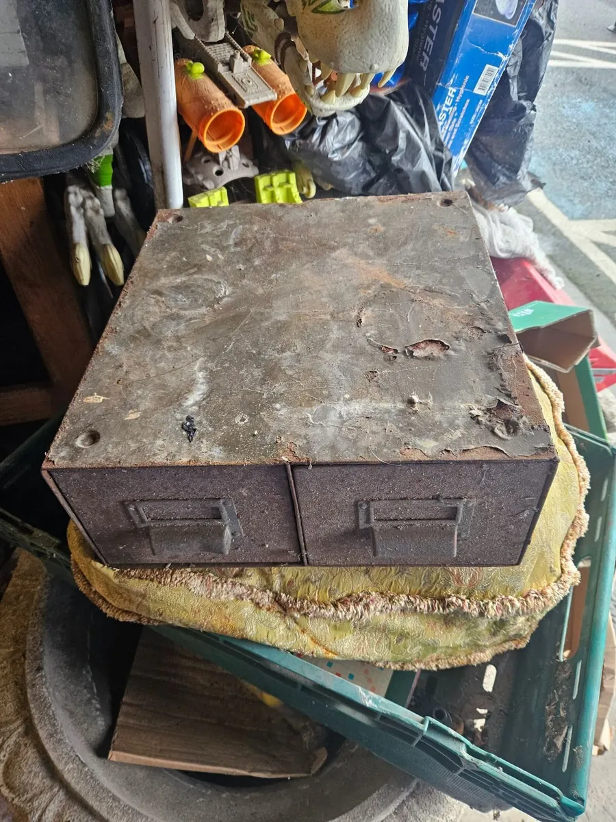 Vintage Metal Index Card Filing Cabinet - Image 1