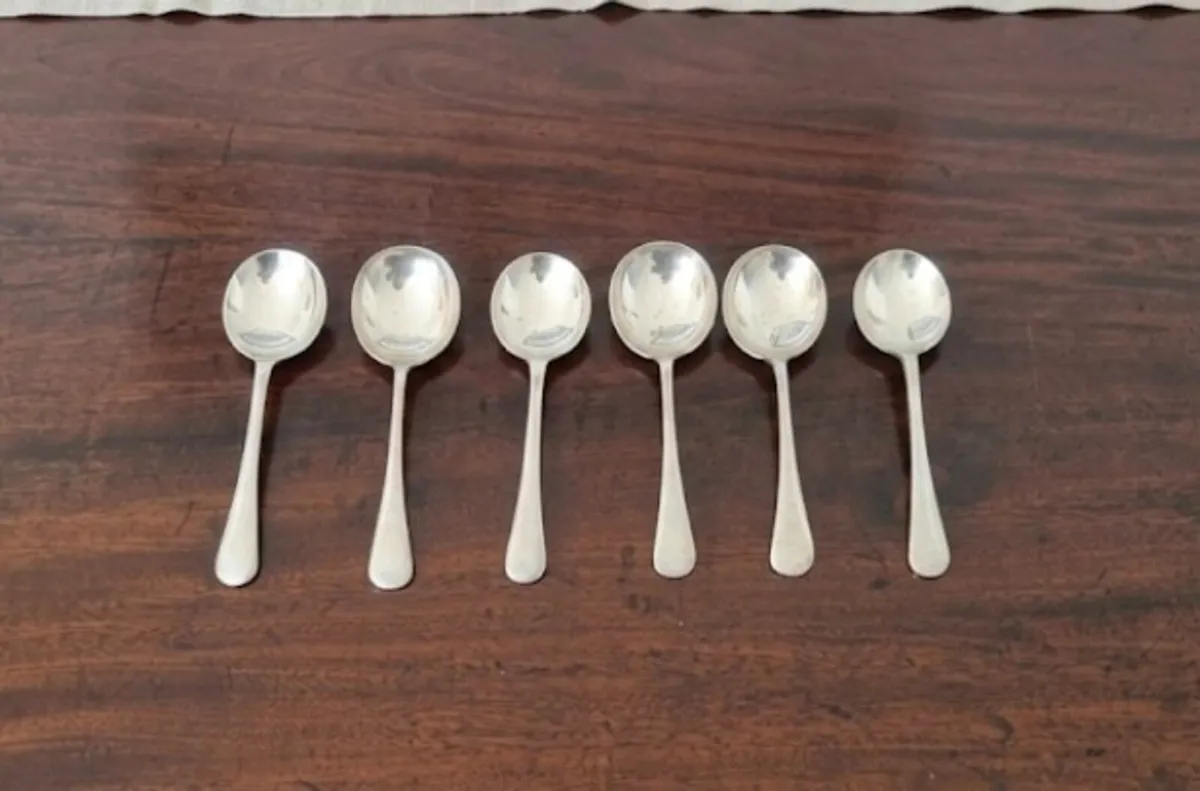 Antique Silver Soup Spoon Set of 6 - Image 1