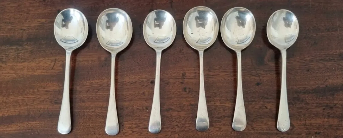 Antique Silver Soup Spoon Set of 6 - Image 2