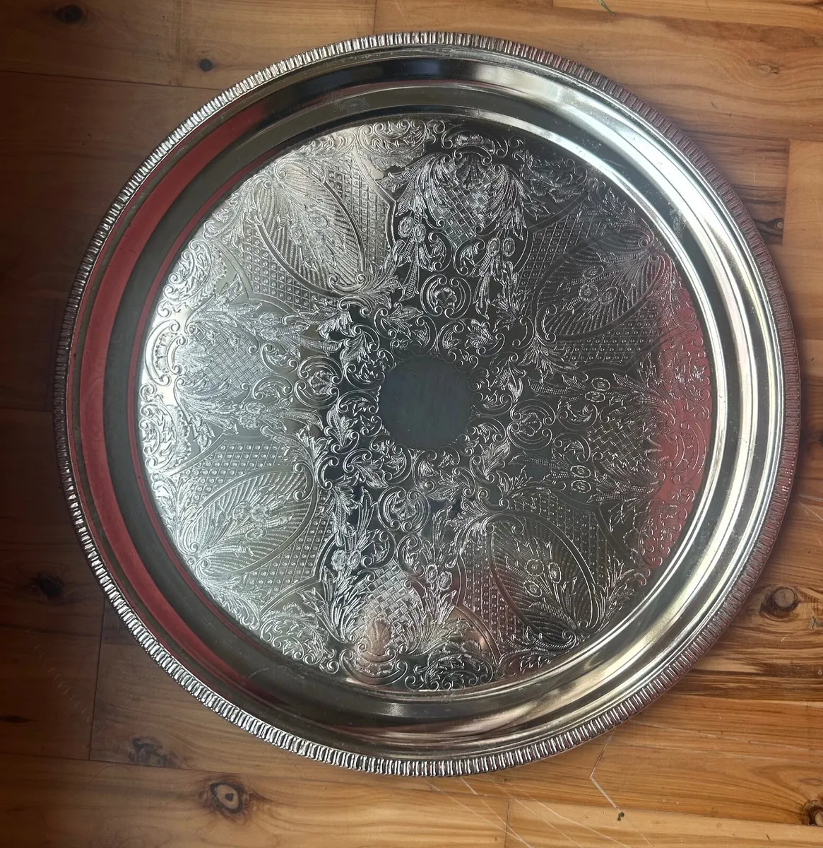 Vintage Chrome Plated 41cm Ornate Serving Tray