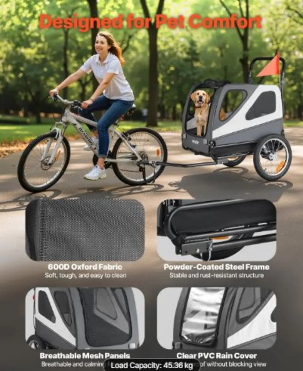 Dog Bike Trailer, Supports up to 45 kg, 2-in-1 Pet - Image 2