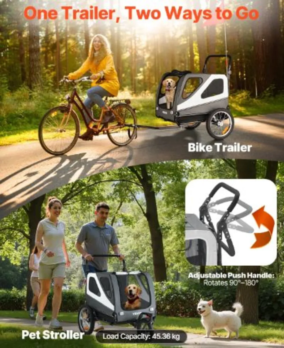 Dog Bike Trailer, Supports up to 45 kg, 2-in-1 Pet - Image 3