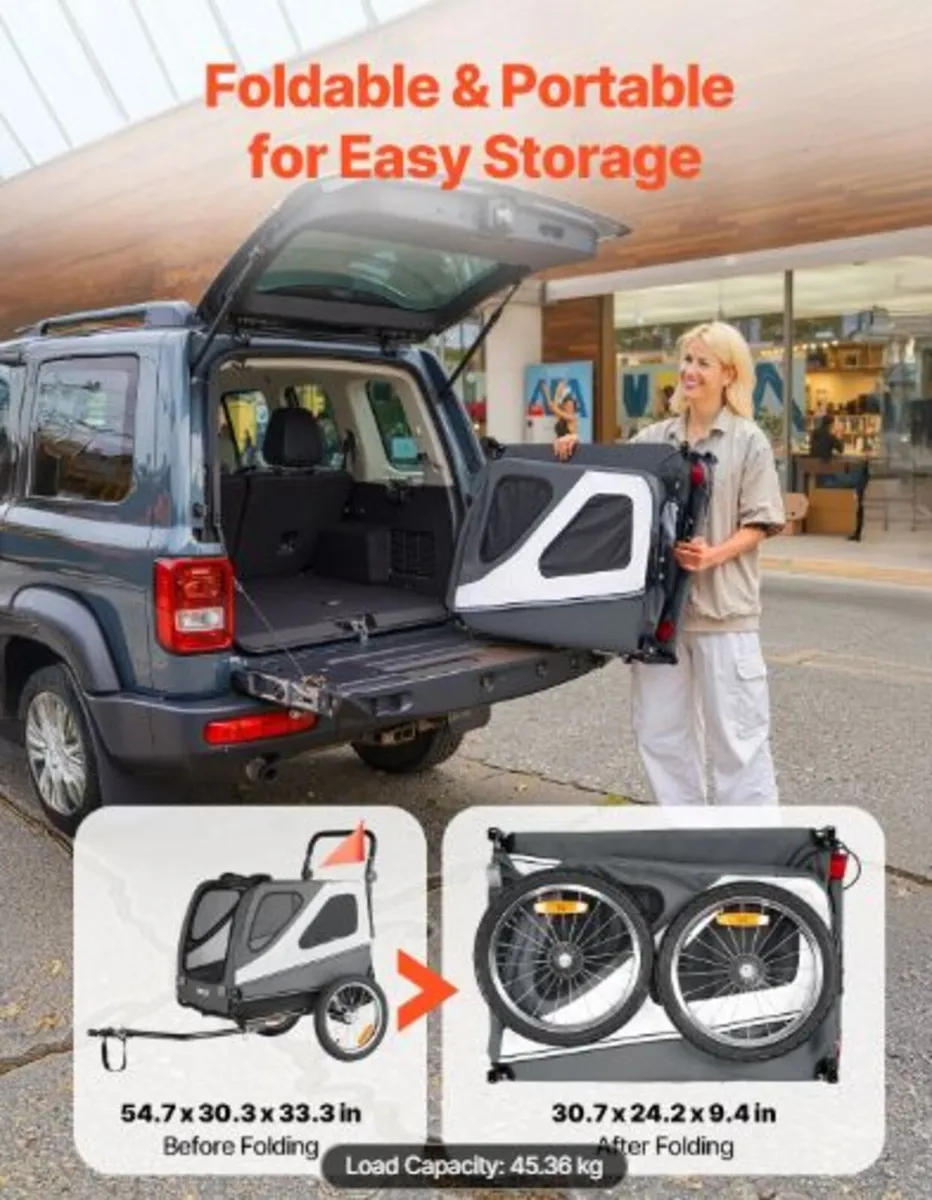 Dog Bike Trailer, Supports up to 45 kg, 2-in-1 Pet - Image 4