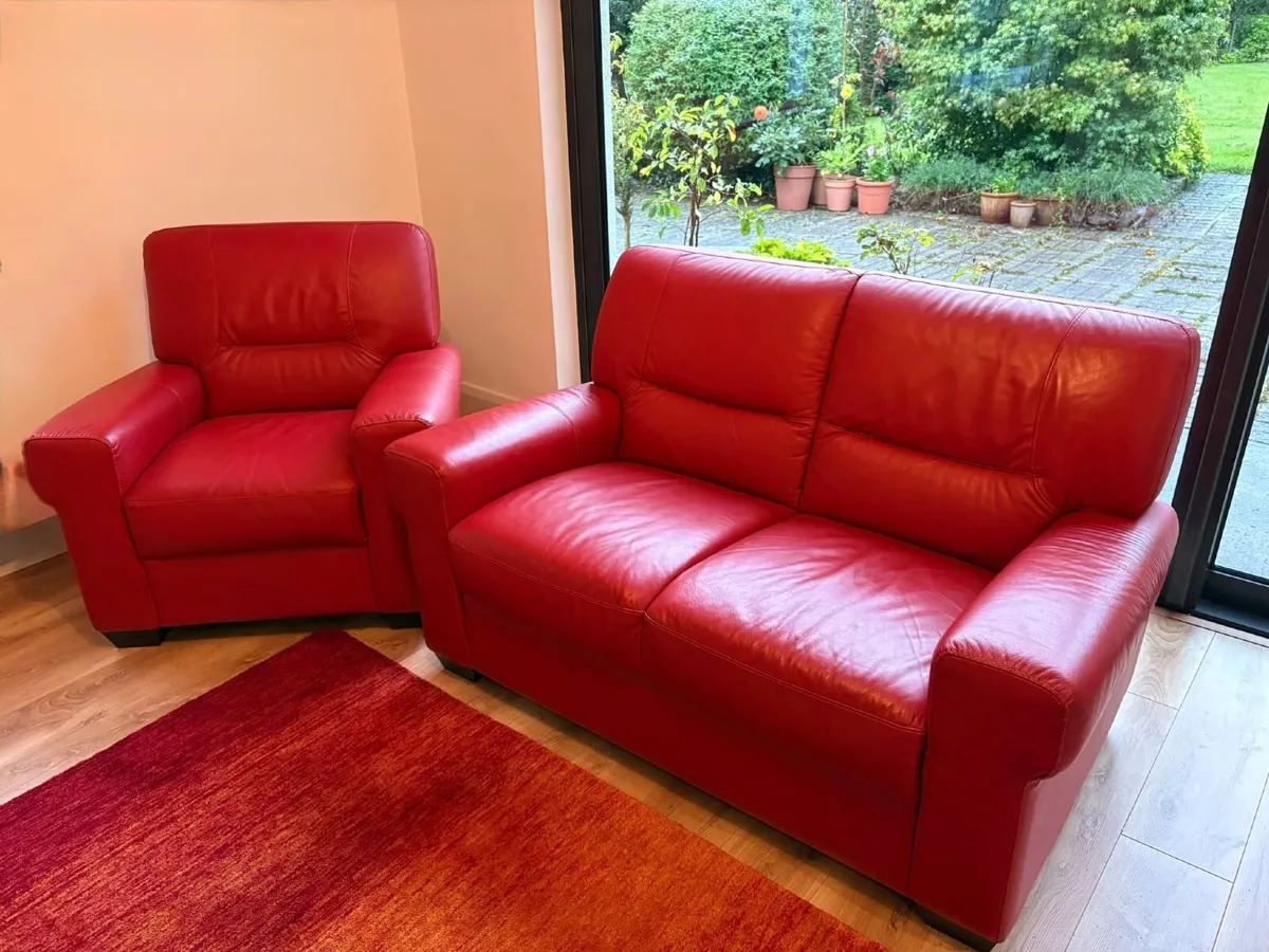 Leather Sofa and Chair with Footstool - Image 2