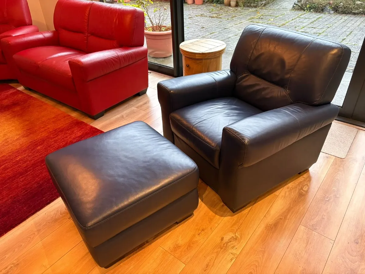 Leather Sofa and Chair with Footstool - Image 3