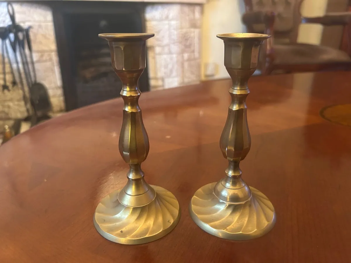 Vintage Pair of Brass Candlestick 15cm - Image 1