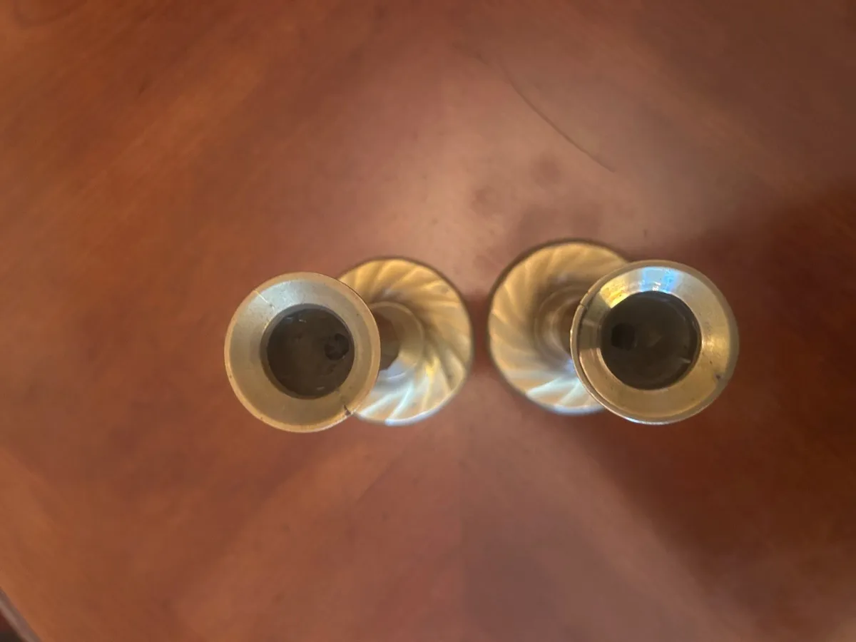 Vintage Pair of Brass Candlestick 15cm - Image 2