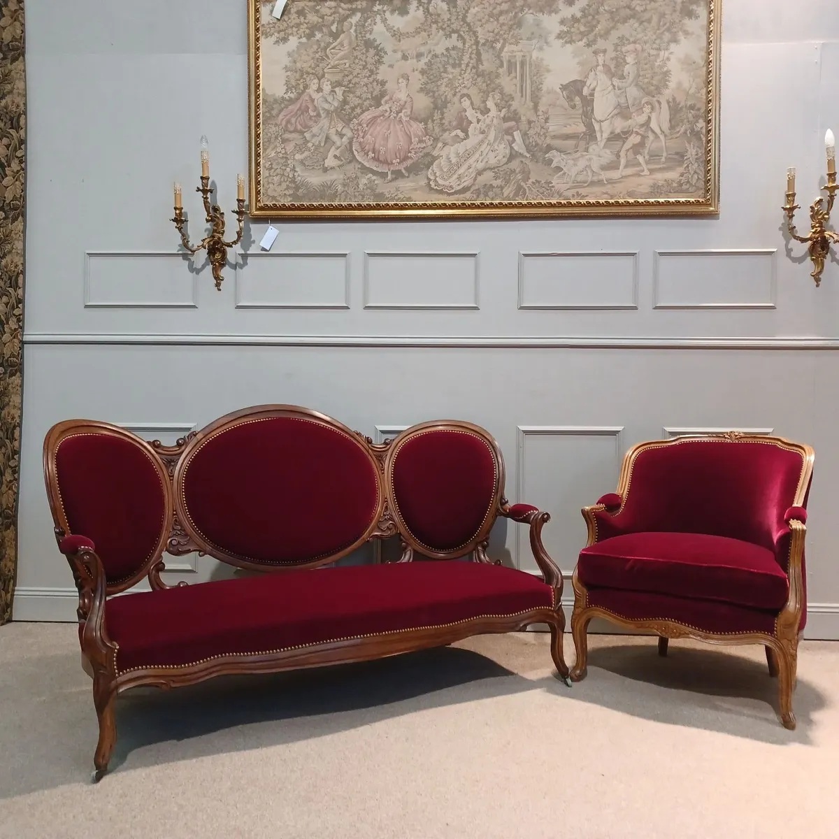 Set of red upholstered furniture - Image 4