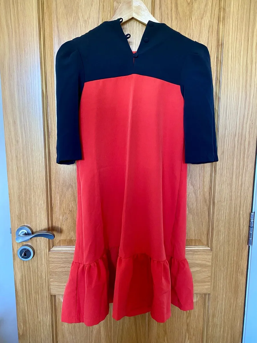 Women’s Red and Black Midi Scallop Dress - Image 2