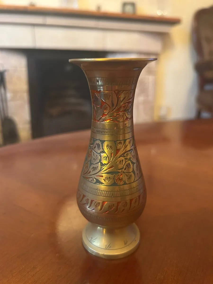 Vintage Engraved Brass Bud Vase – 12cm - Image 1