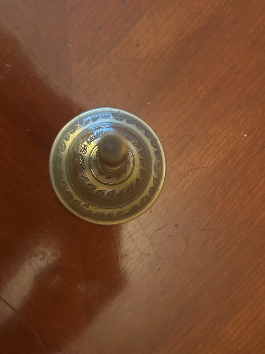Vintage Engraved Brass Hand Bell – Floral Design - Image 2