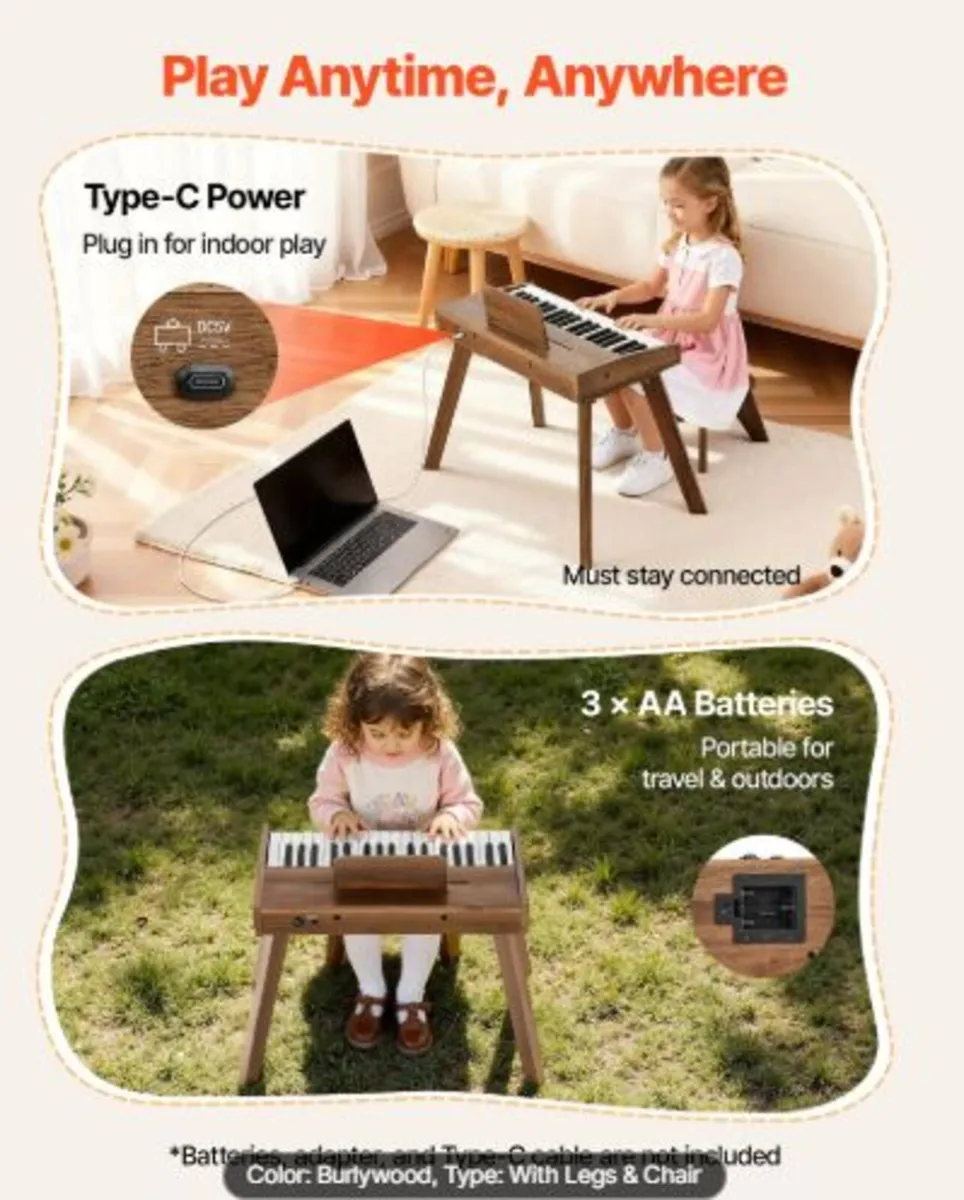 Kids Piano Keyboard, 37 Key Wooden Digital Piano - Image 2