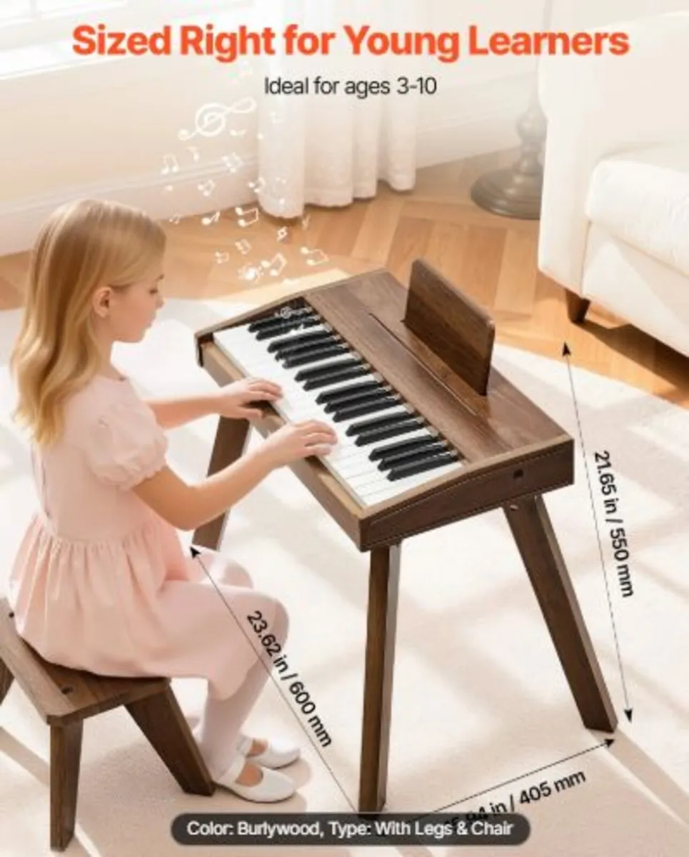 Kids Piano Keyboard, 37 Key Wooden Digital Piano - Image 4