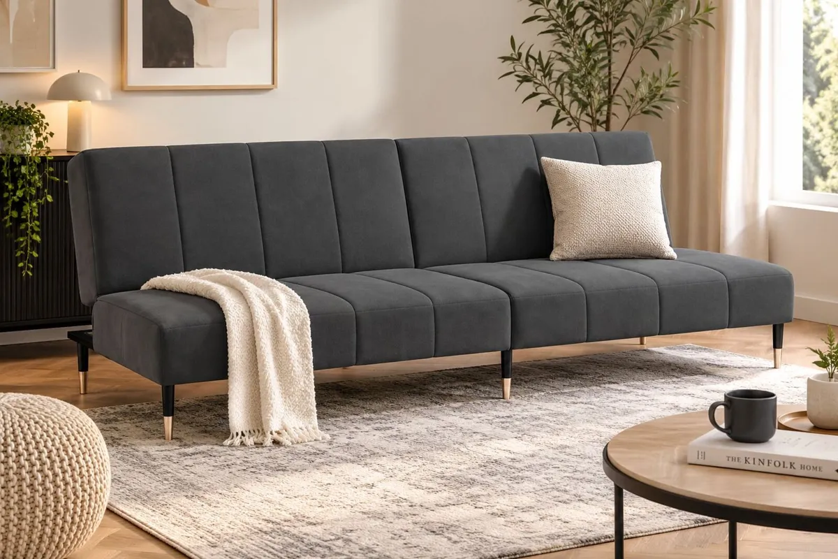 Dark Grey Velvet 2 Seater Sofa Bed - Image 2