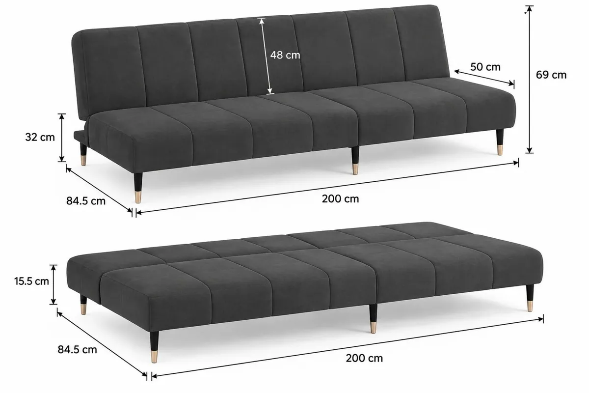 Dark Grey Velvet 2 Seater Sofa Bed - Image 3