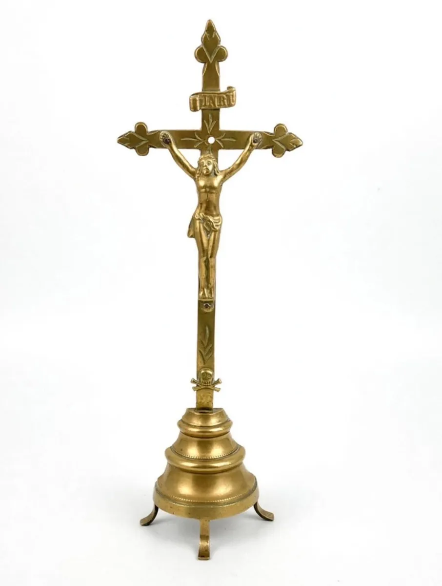 19th Century Brass Skull Altar Cross