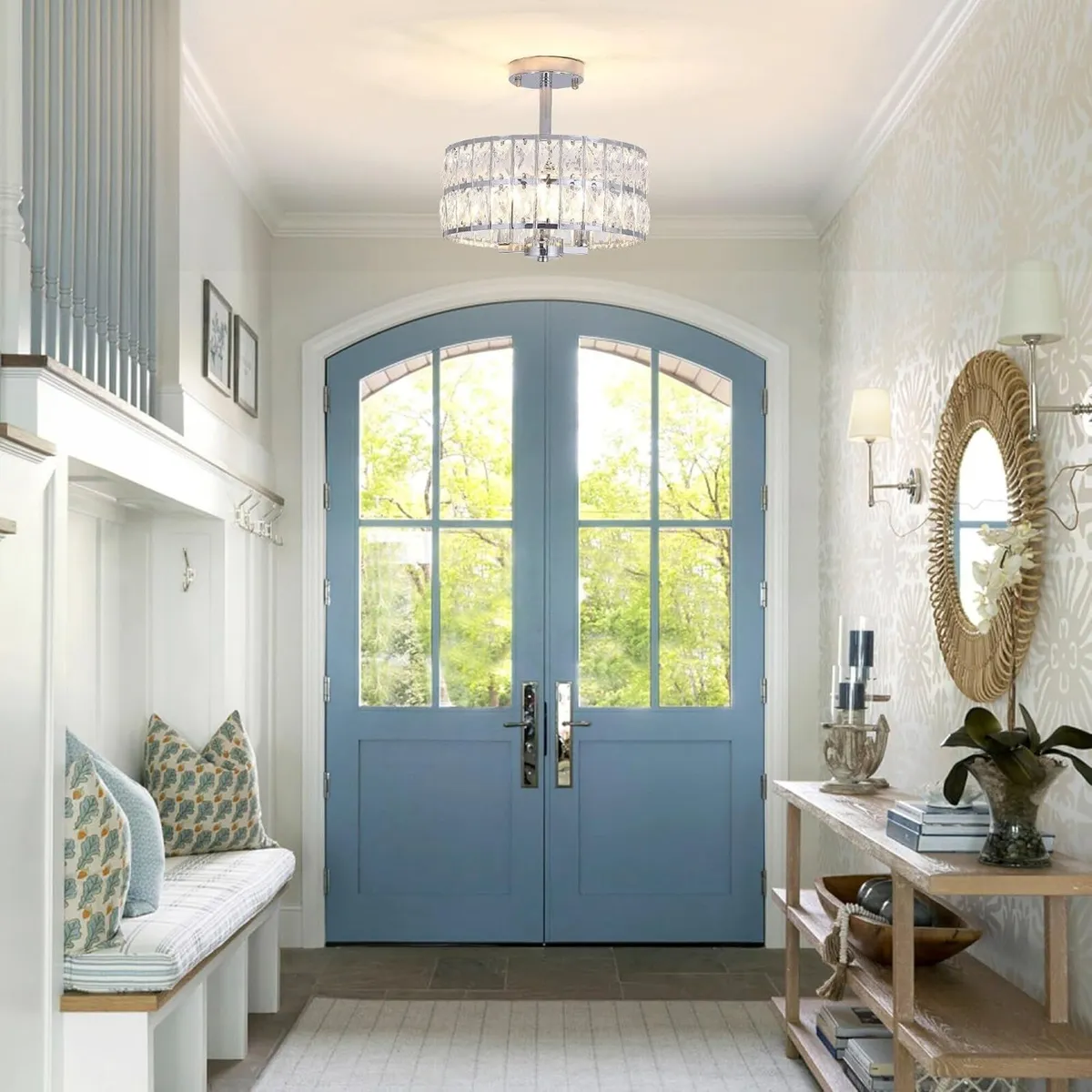 Crystal Ceiling Light Chrome 3-Light Semi Flush - Image 2