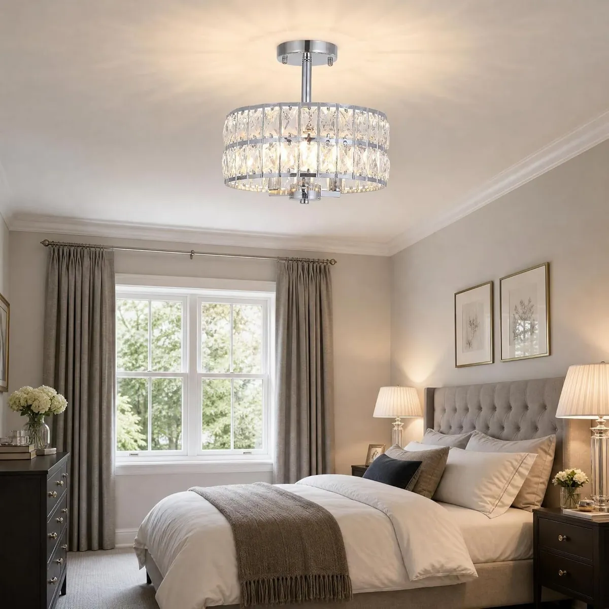 Crystal Ceiling Light Chrome 3-Light Semi Flush - Image 3