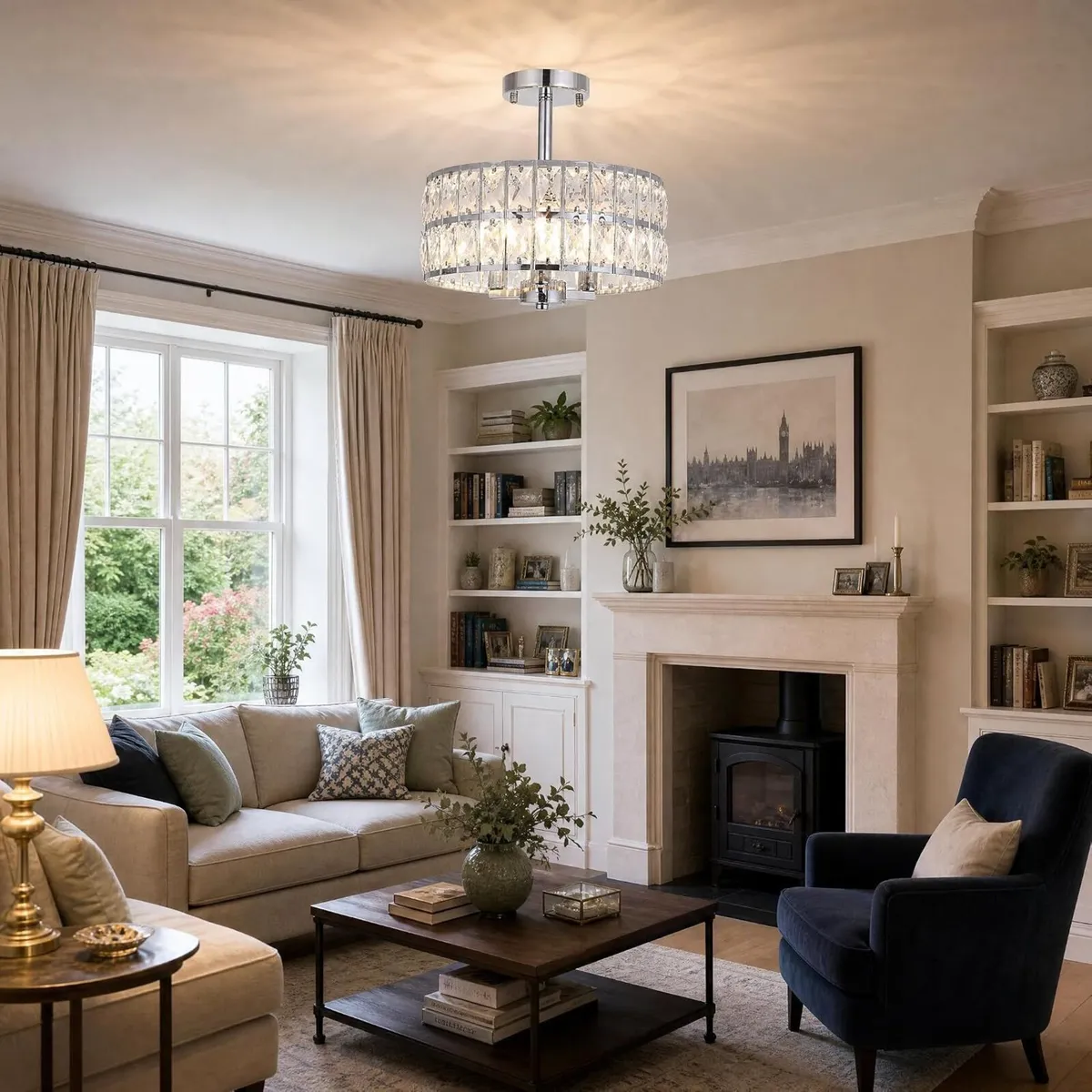 Crystal Ceiling Light Chrome 3-Light Semi Flush - Image 4