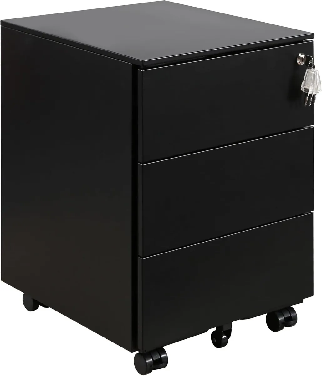 4-Drawer Mobile Filing Cabinet with Lock Steel - Image 1
