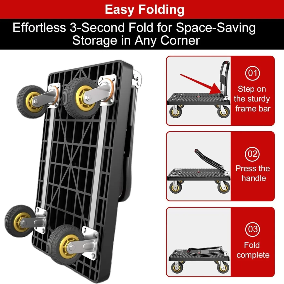 Folding Hand Truck Dolly Cart with Wheels Platform - Image 4