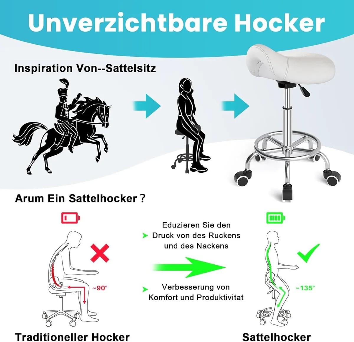 Stool Ergonomic Comfortable Rolling Chair - Image 3