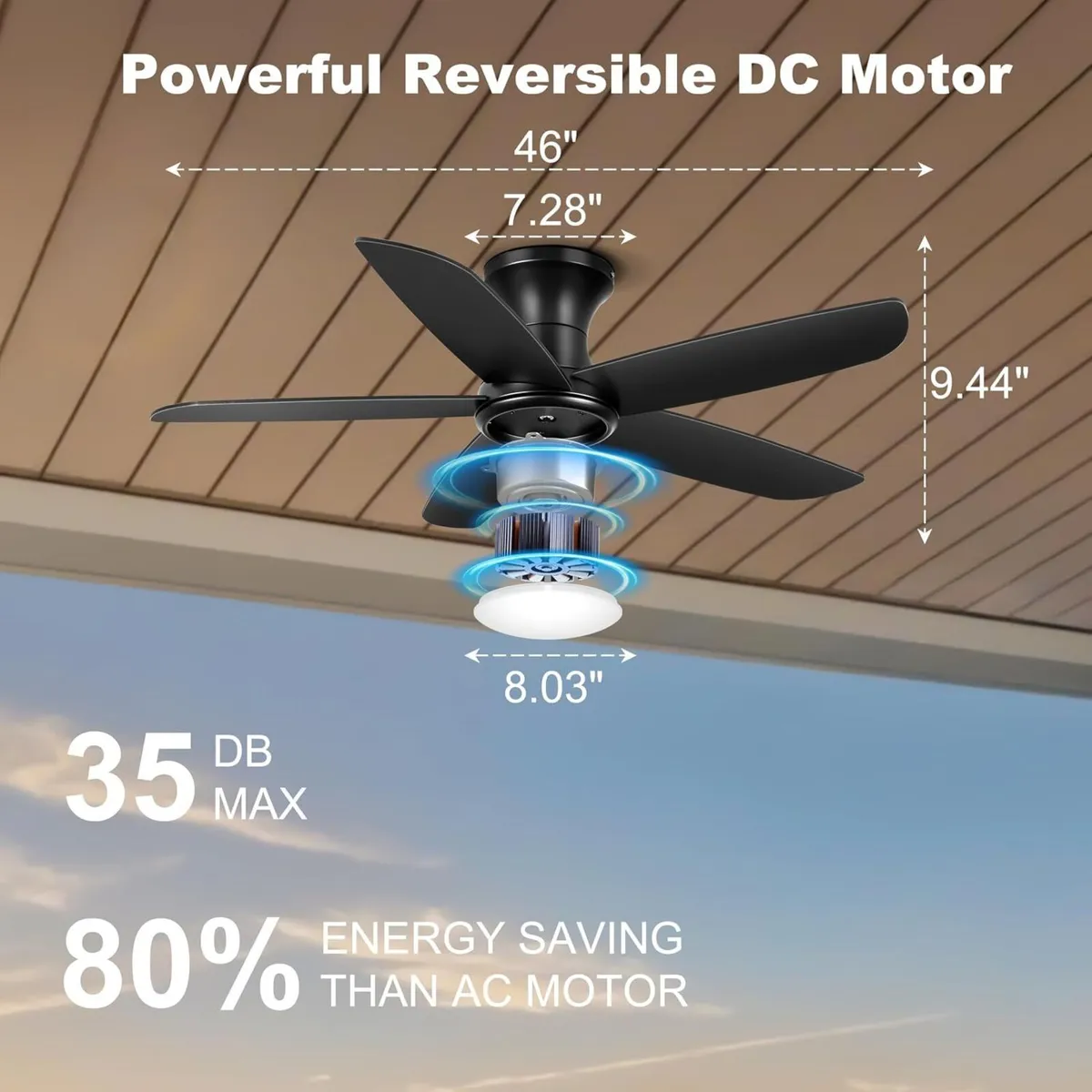 46 Inch Ceiling Fan with Lights Remote App - Image 2