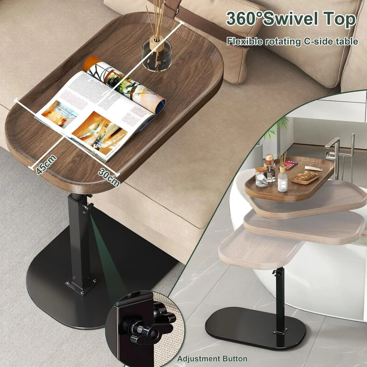 Adjustable Height C Shaped Side Table - Image 3