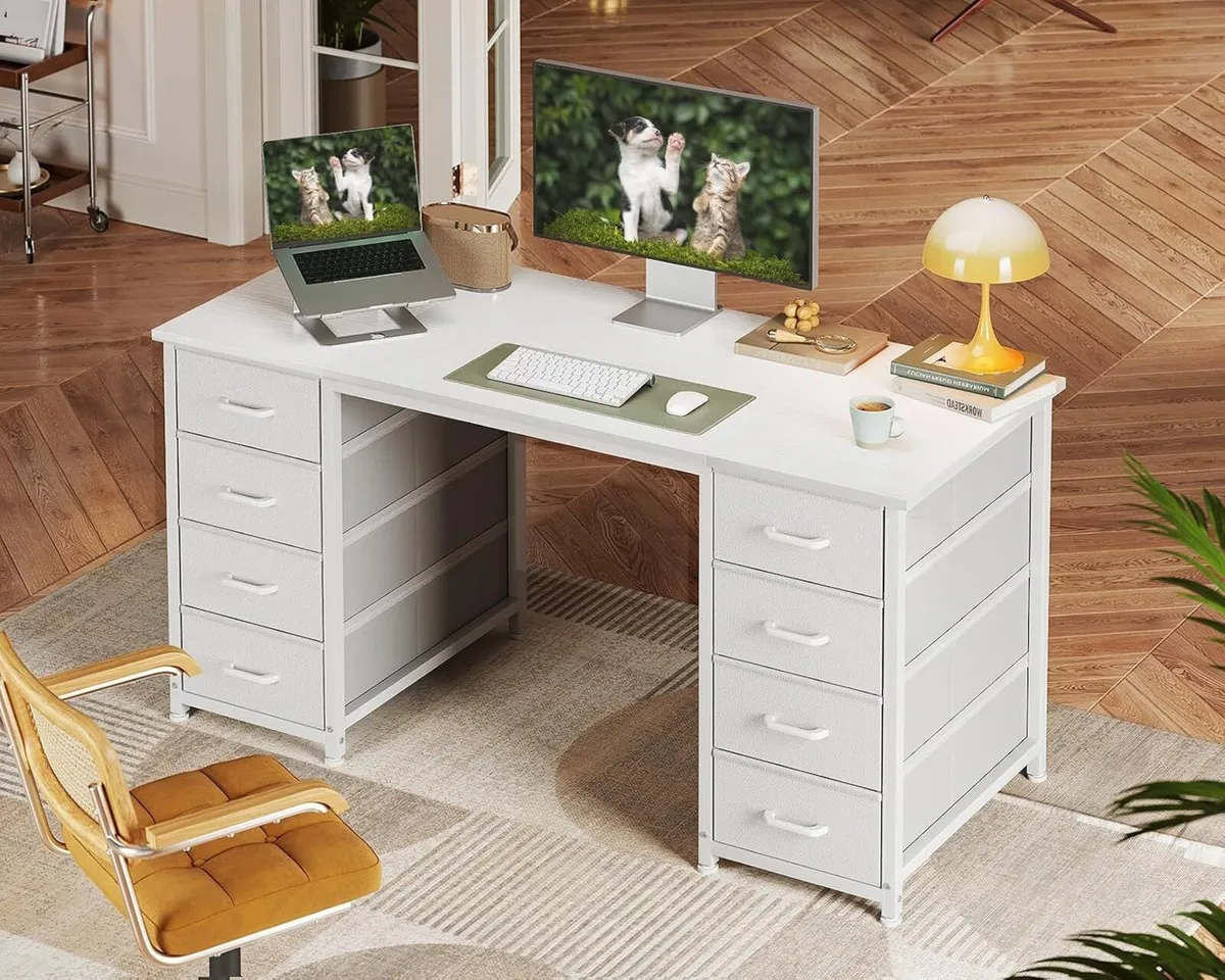 Computer Desk with 8 Fabric Drawers Office Storage - Image 2