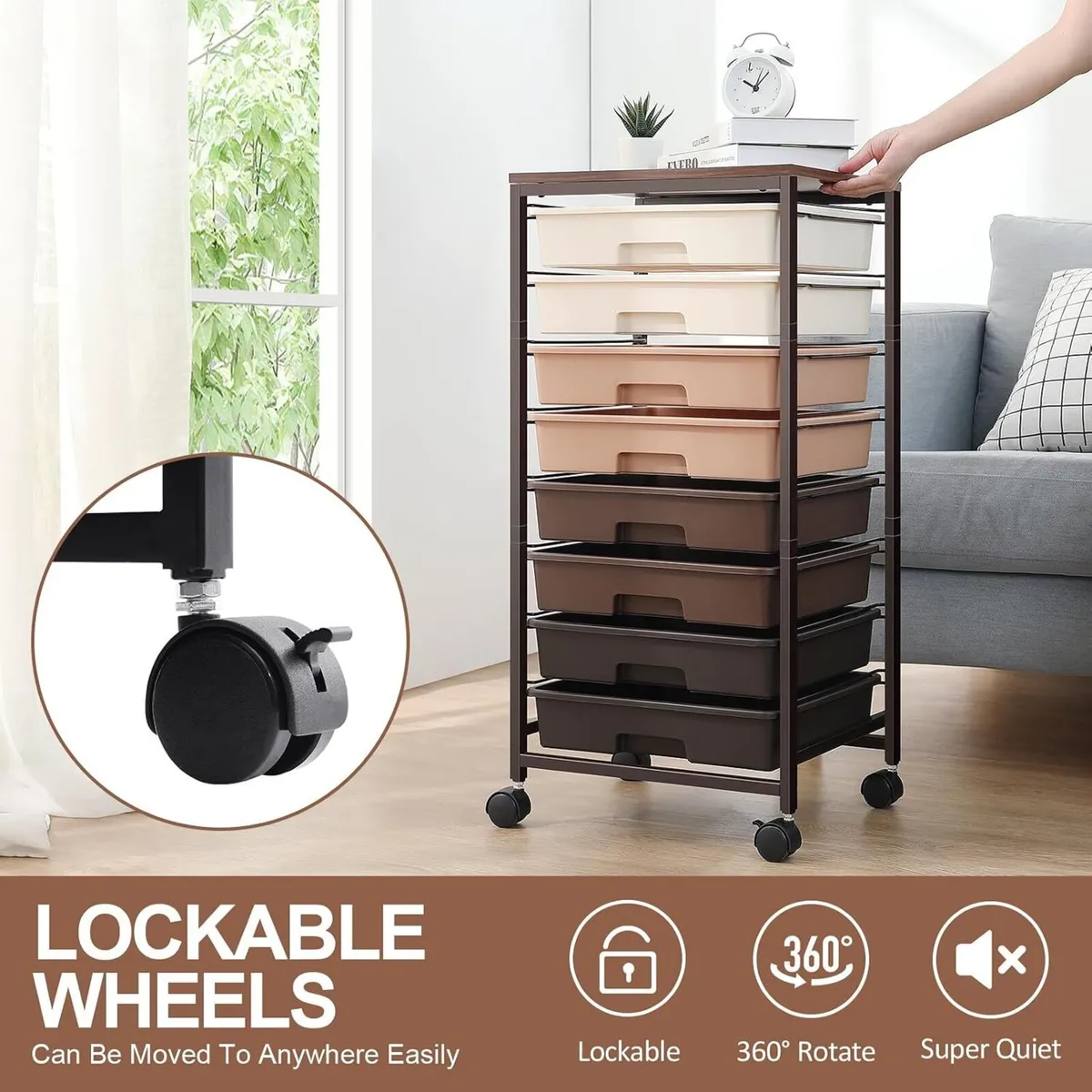 8-Drawer Storage Trolley Rolling Cart - Image 3