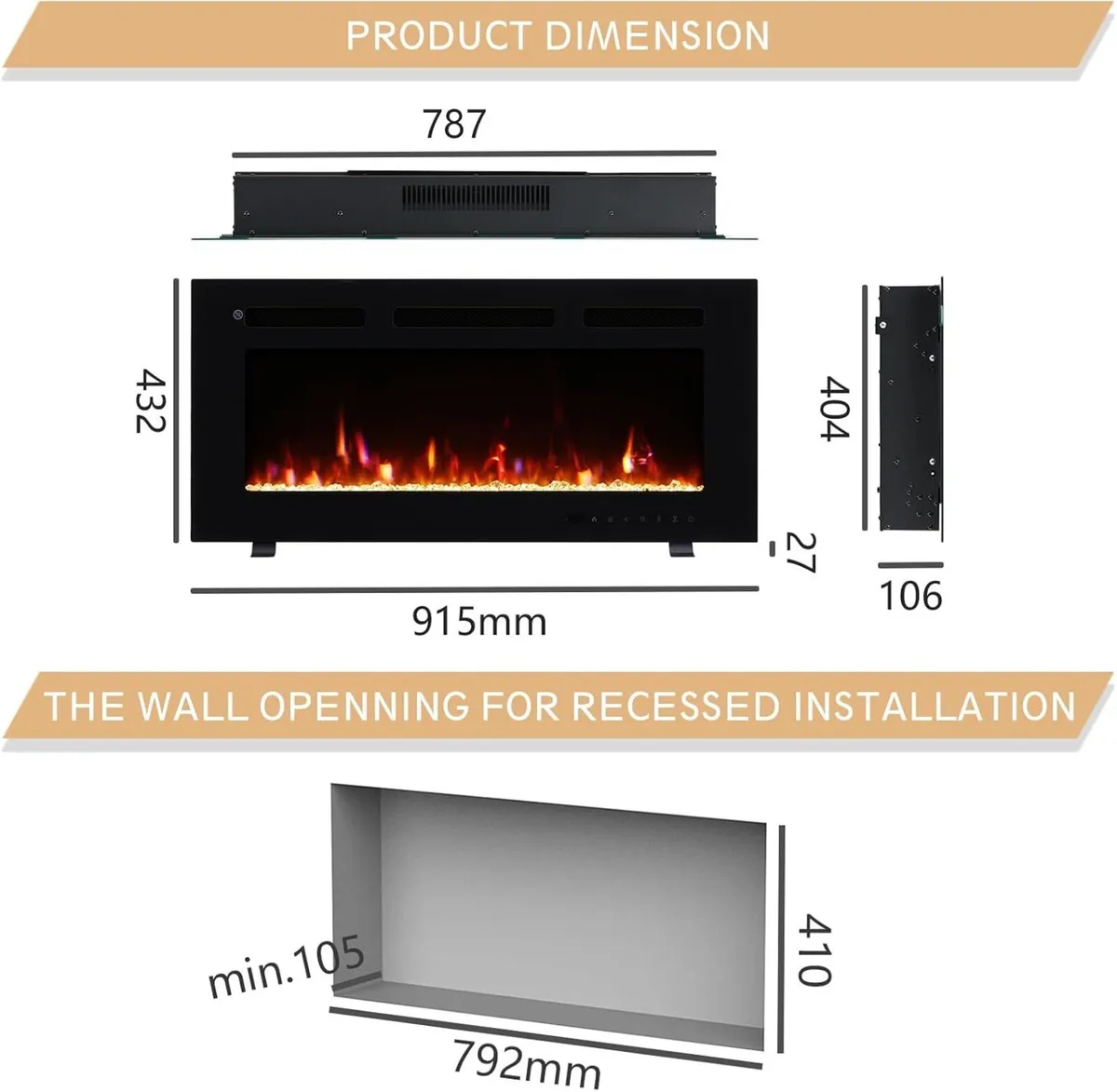 36" Wall Mounted Electric Fireplace Winslow - Image 4